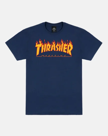 Thrasher Magazine Flame Logo T-Shirt in Navy Blue