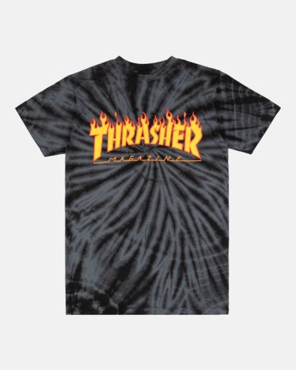 Thrasher Magazine Tie-Dye Flame Tee with vibrant logo print