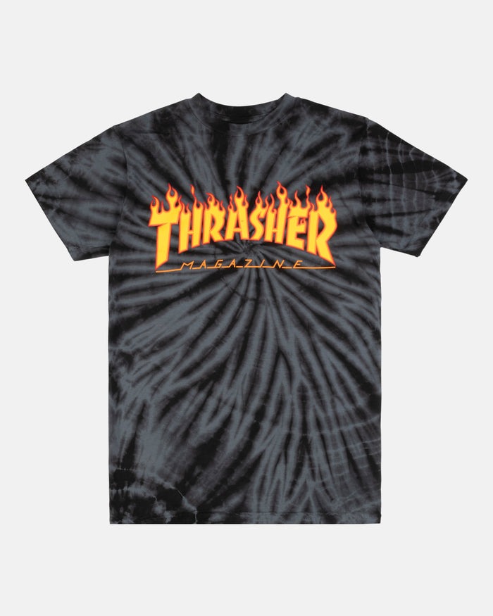 Thrasher Magazine Tie-Dye Flame Tee Thrasher Magazine Tie-Dye Flame Tee with vibrant logo print