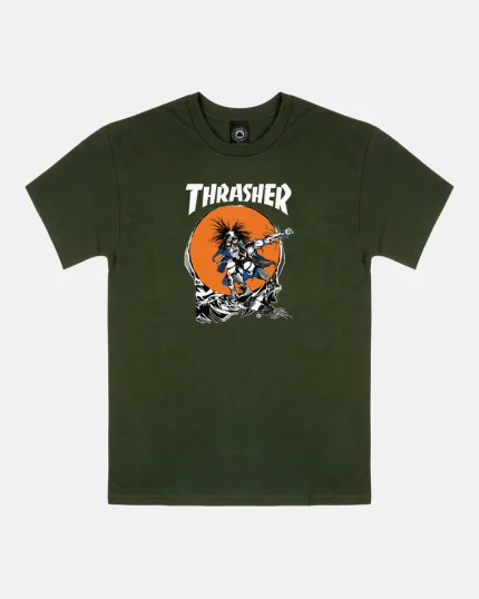 Thrasher Skate Outlaw T-Shirt Forest Green front view